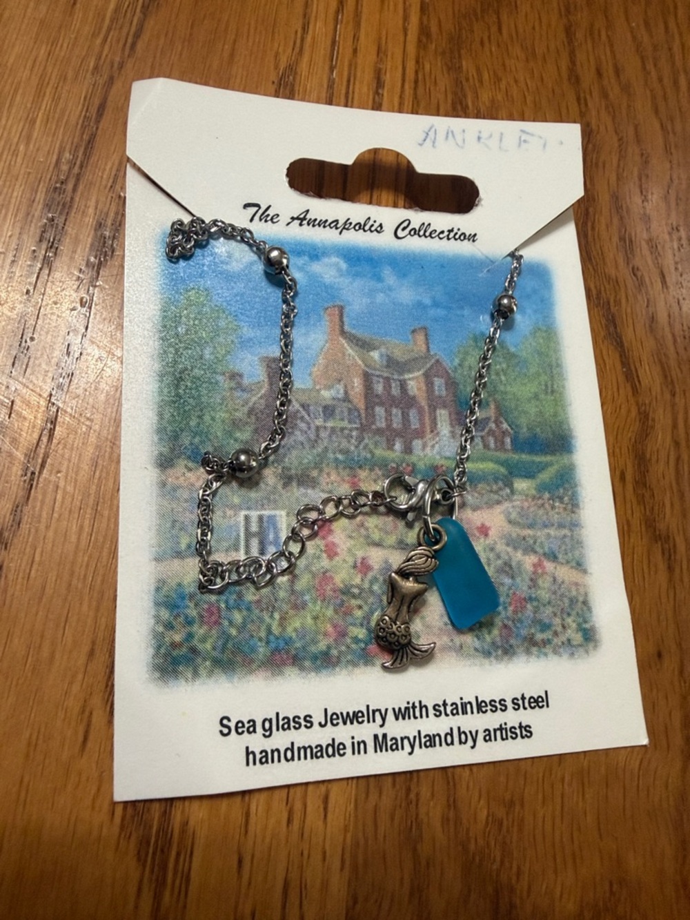 Blue Sea Glass Mermaid Charm Anklet